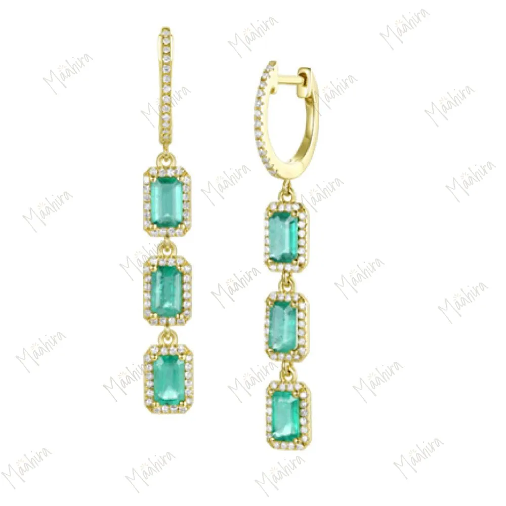 Diamond & Emerald Drop Huggies