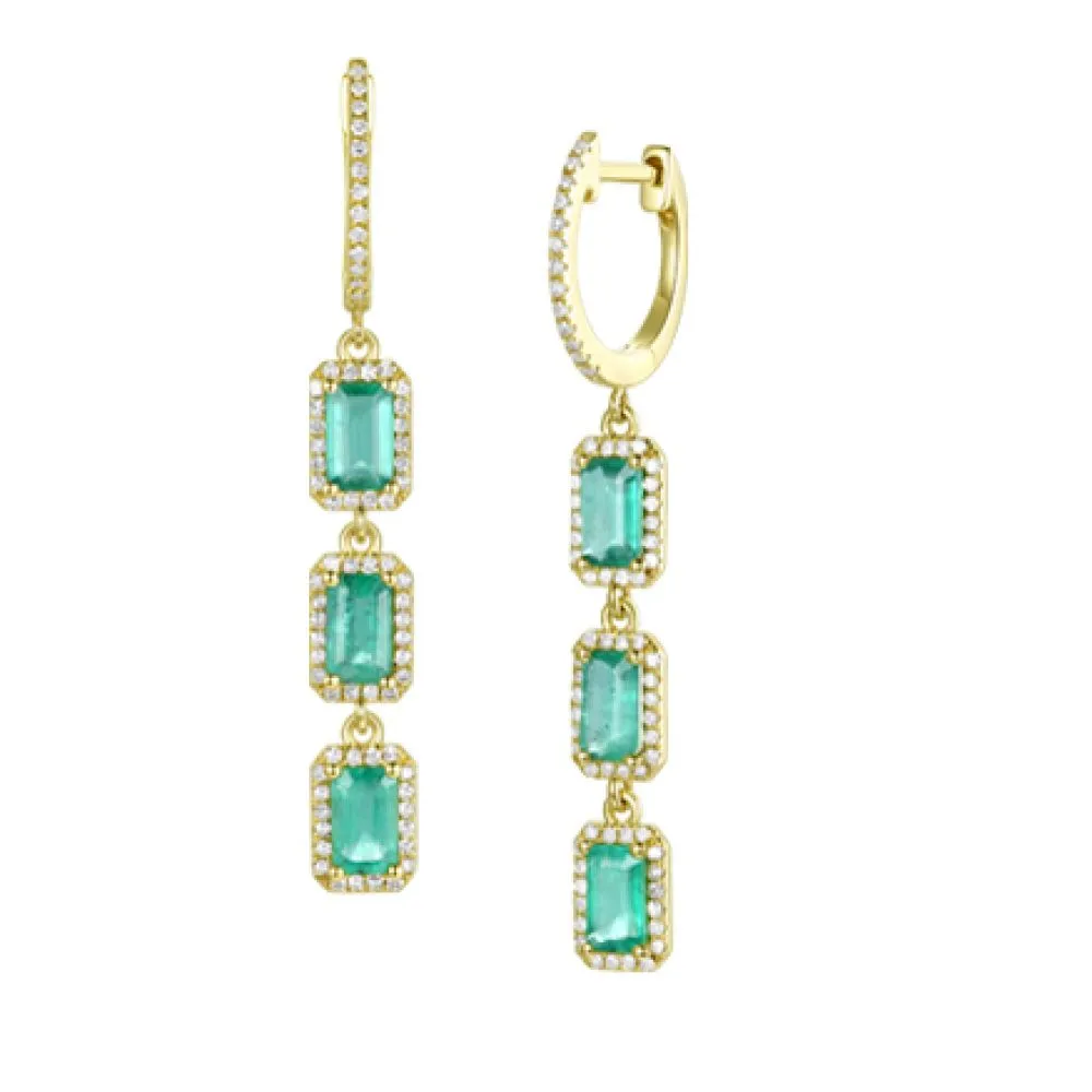 Diamond & Emerald Drop Huggies