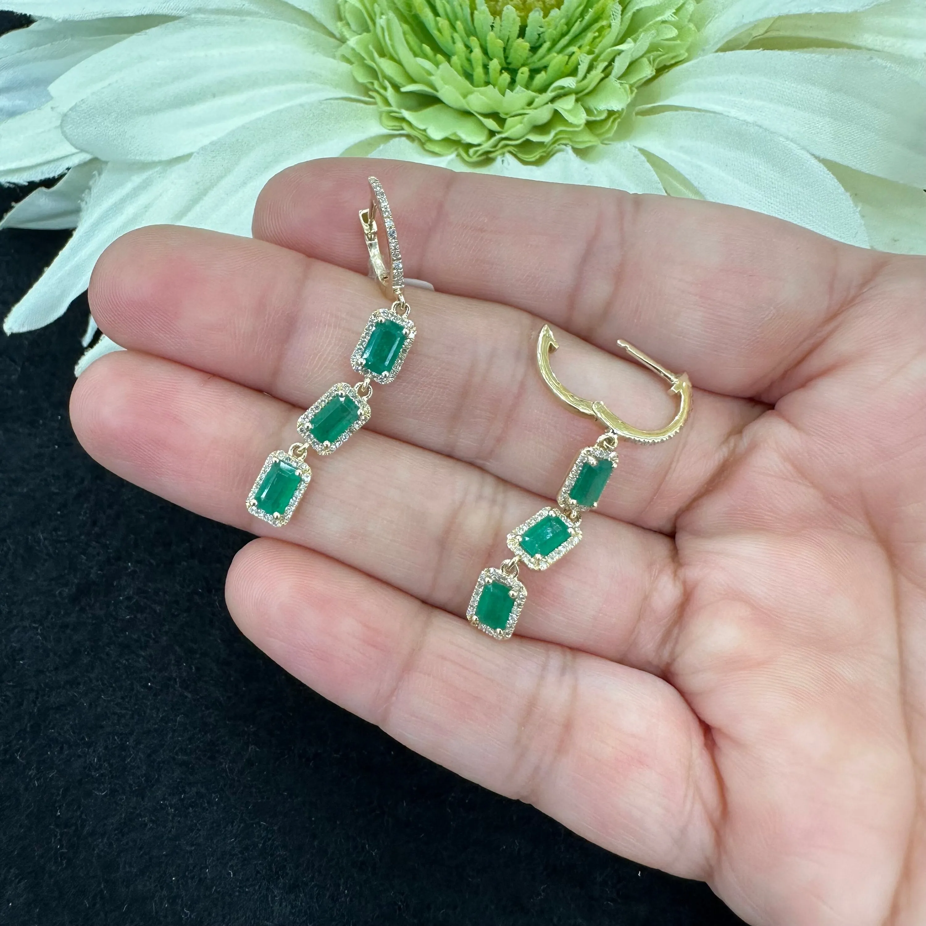 Diamond & Emerald Drop Huggies