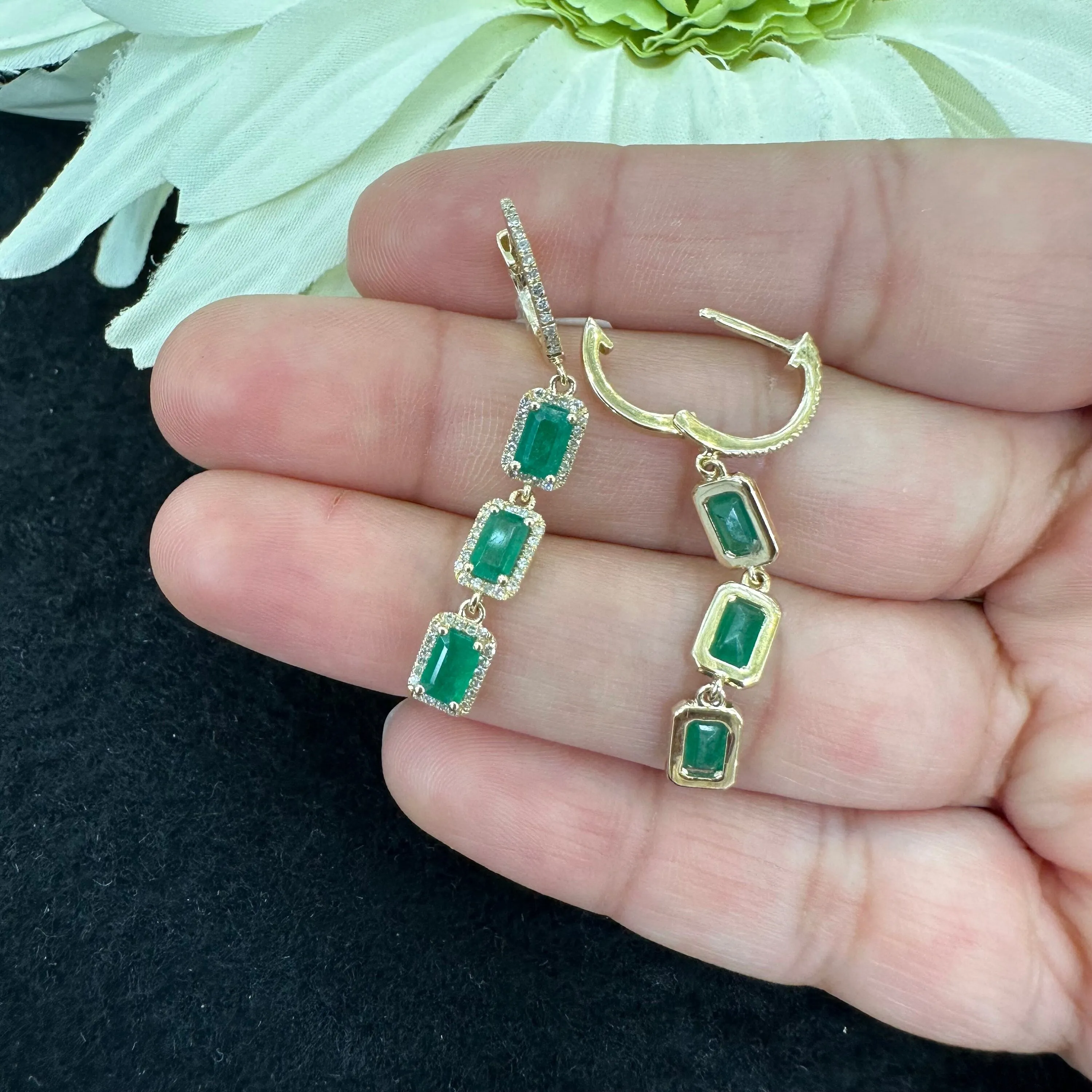 Diamond & Emerald Drop Huggies