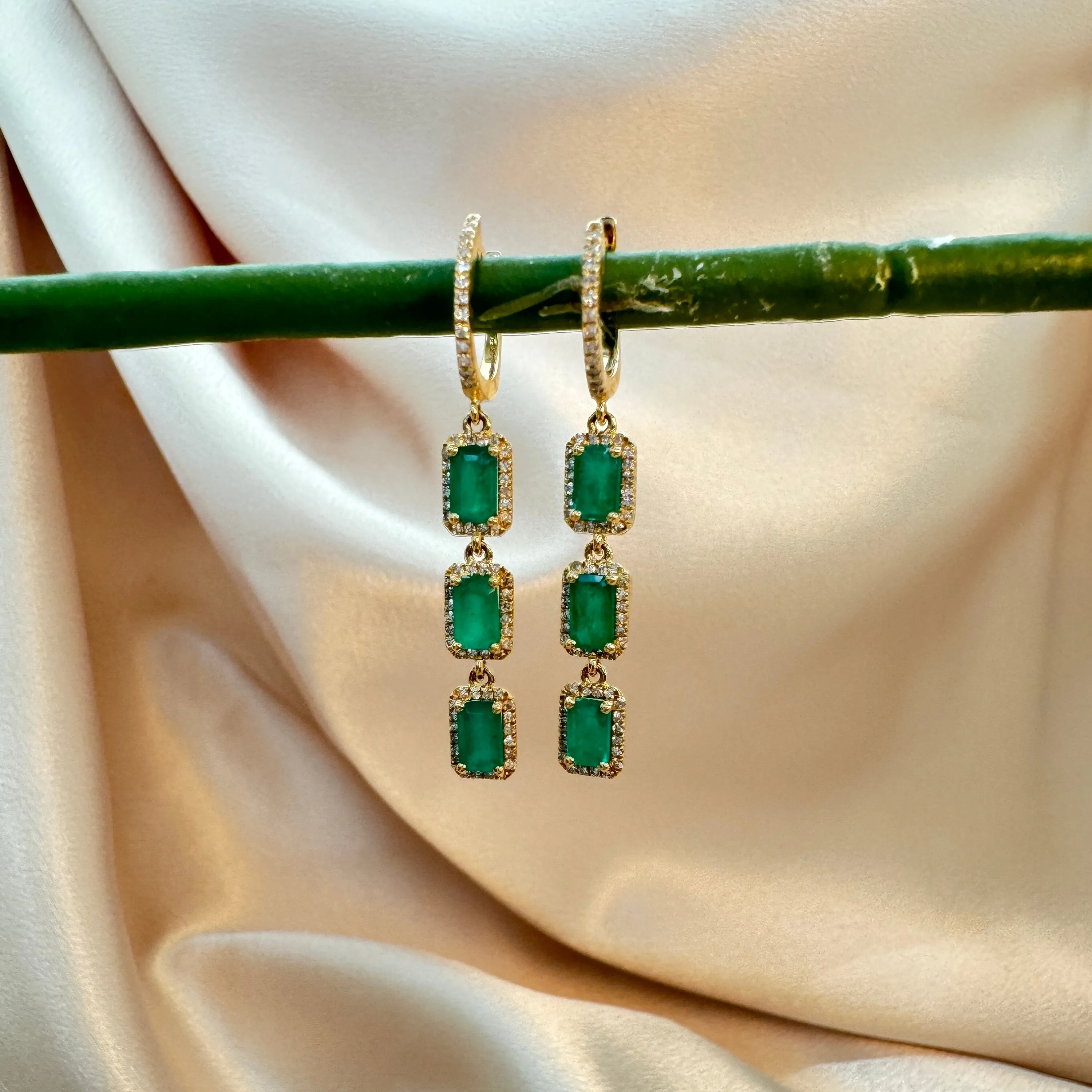 Diamond & Emerald Drop Huggies
