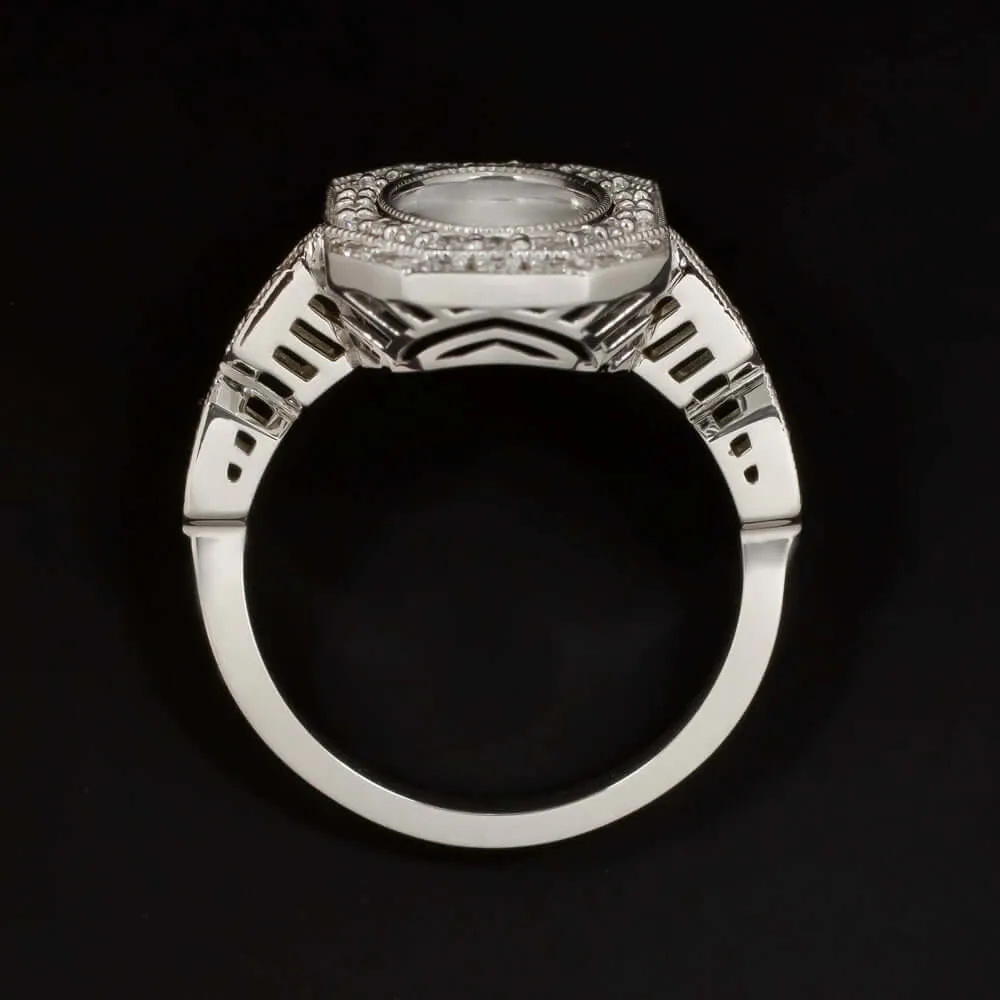 DIAMOND RING SETTING ART DECO BEZEL SEMI MOUNT VINTAGE STYLE OVAL 14k WHITE GOLD