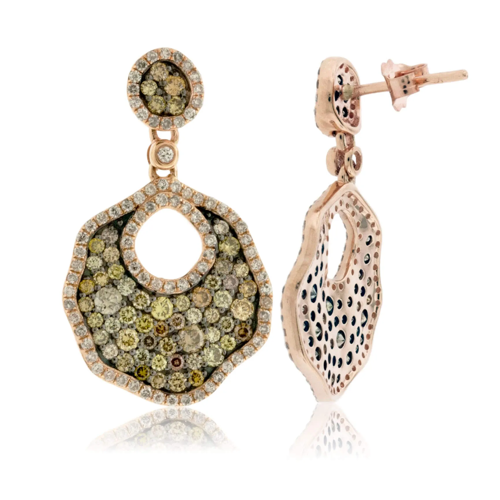 Fancy Color Brown Diamond & Diamond Dangle Earrings