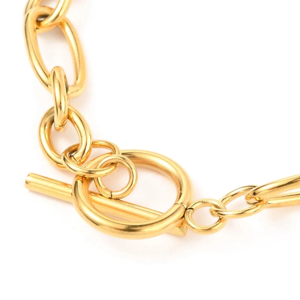 Figaro Chain Bracelet with Toggle Clasp - Plated Stainless