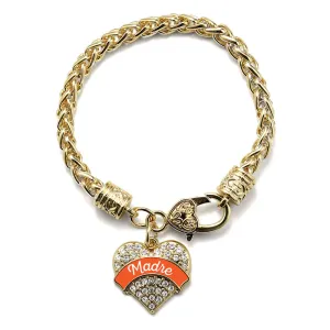Gold Orange Madre Pave Heart Charm Braided Bracelet