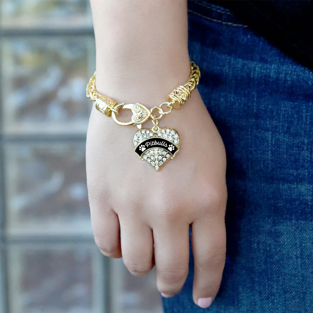 Gold Pitbulls - Paw Prints Pave Heart Charm Braided Bracelet