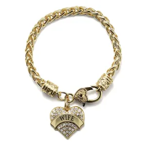 Gold Wife Pave Heart Charm Braided Bracelet