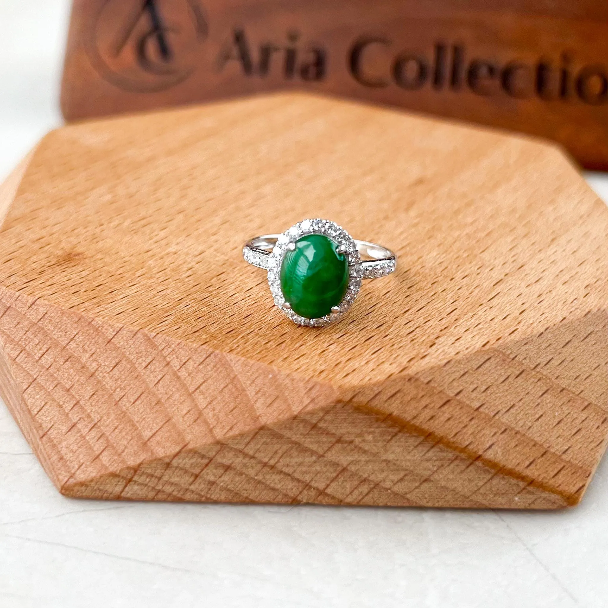 Green Serenity Jadeite Jade Ring, 18K White Gold with natural diamonds, Size 5.50, SHWQ-0424-1732951401