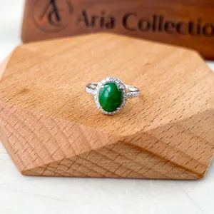 Green Serenity Jadeite Jade Ring, 18K White Gold with natural diamonds, Size 5.50, SHWQ-0424-1732951401