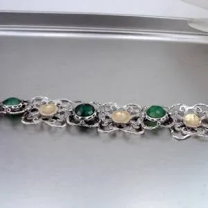 Hadar Jewelry Handmade 9k Yellow Gold 925 Silver Emerald Bracelet (I b220)