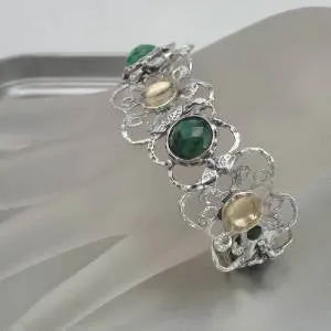Hadar Jewelry Handmade 9k Yellow Gold 925 Silver Emerald Bracelet (I b220)