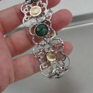 Hadar Jewelry Handmade 9k Yellow Gold 925 Silver Emerald Bracelet (I b220)