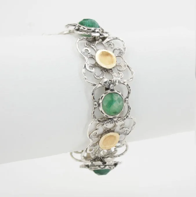 Hadar Jewelry Handmade 9k Yellow Gold 925 Silver Emerald Bracelet (I b220)