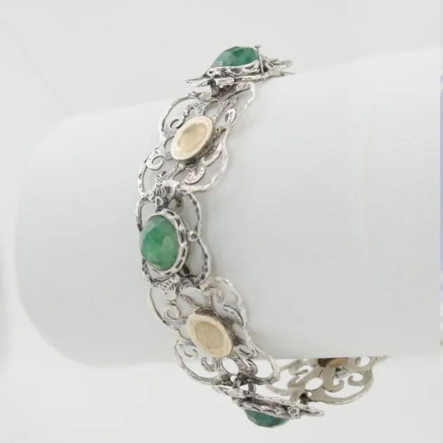Hadar Jewelry Handmade 9k Yellow Gold 925 Silver Emerald Bracelet (I b220)