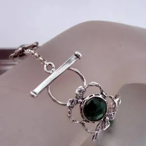 Hadar Jewelry Handmade 9k Yellow Gold 925 Silver Emerald Bracelet (I b220)