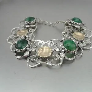 Hadar Jewelry Handmade 9k Yellow Gold 925 Silver Emerald Bracelet (I b220)