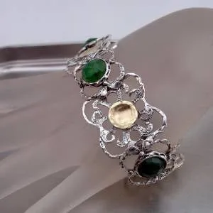 Hadar Jewelry Handmade 9k Yellow Gold 925 Silver Emerald Bracelet (I b220)
