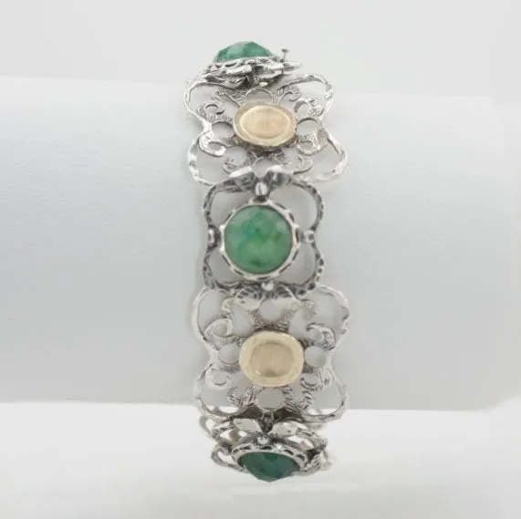 Hadar Jewelry Handmade 9k Yellow Gold 925 Silver Emerald Bracelet (I b220)