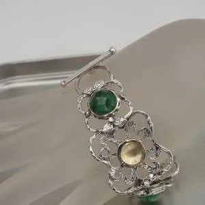 Hadar Jewelry Handmade 9k Yellow Gold 925 Silver Emerald Bracelet (I b220)