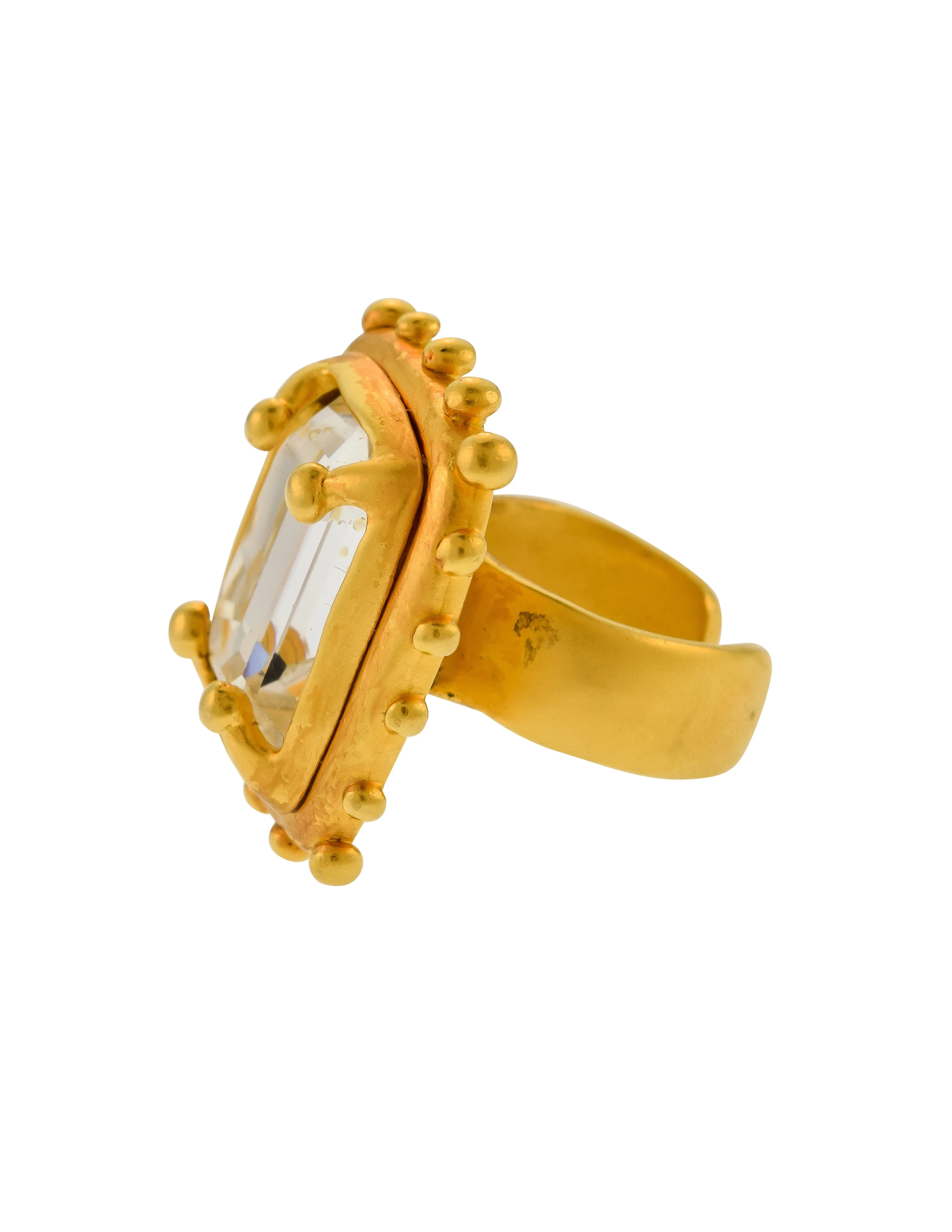 Karl Lagerfeld Vintage Giant Brushed Gold Crystal Cocktail Ring