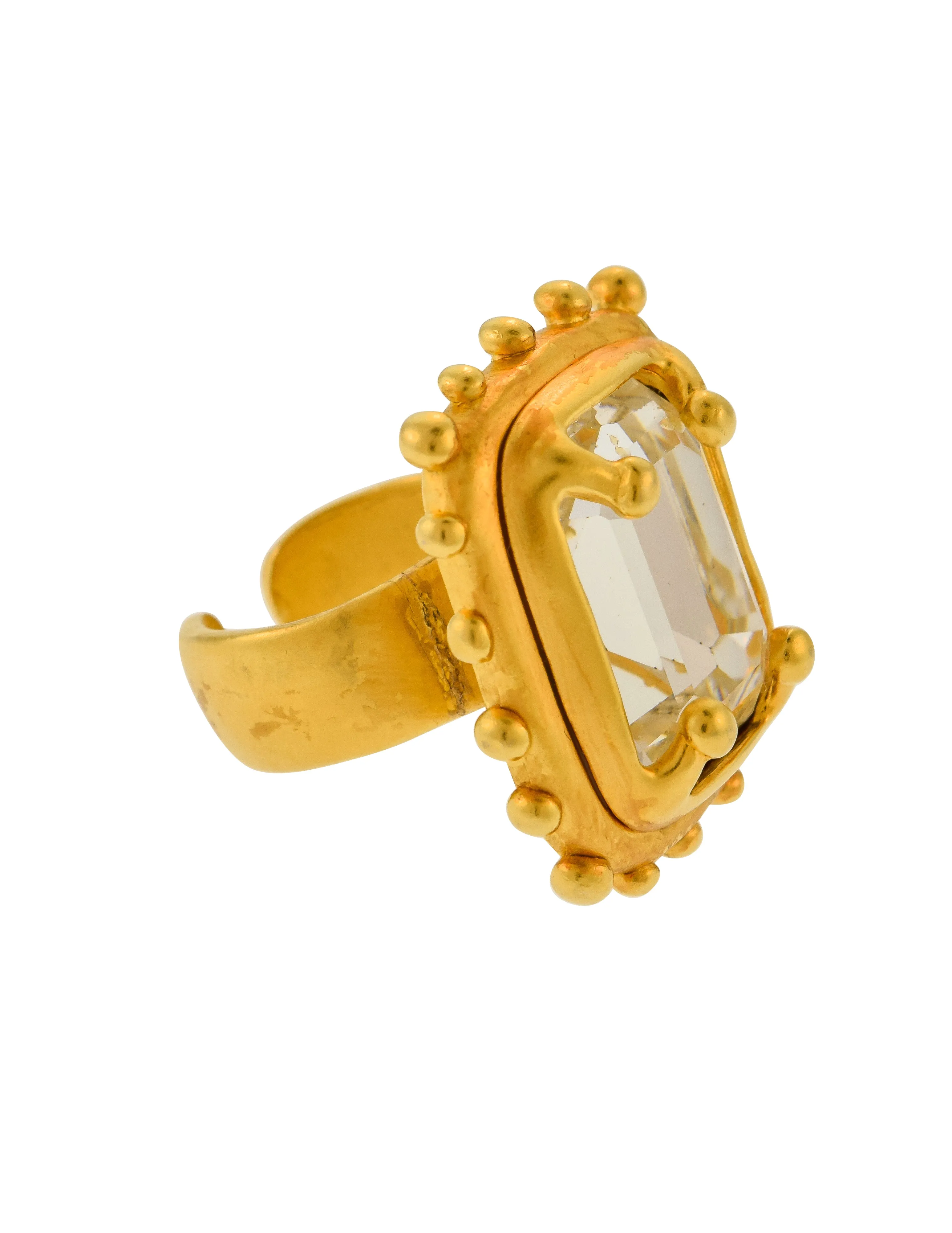 Karl Lagerfeld Vintage Giant Brushed Gold Crystal Cocktail Ring