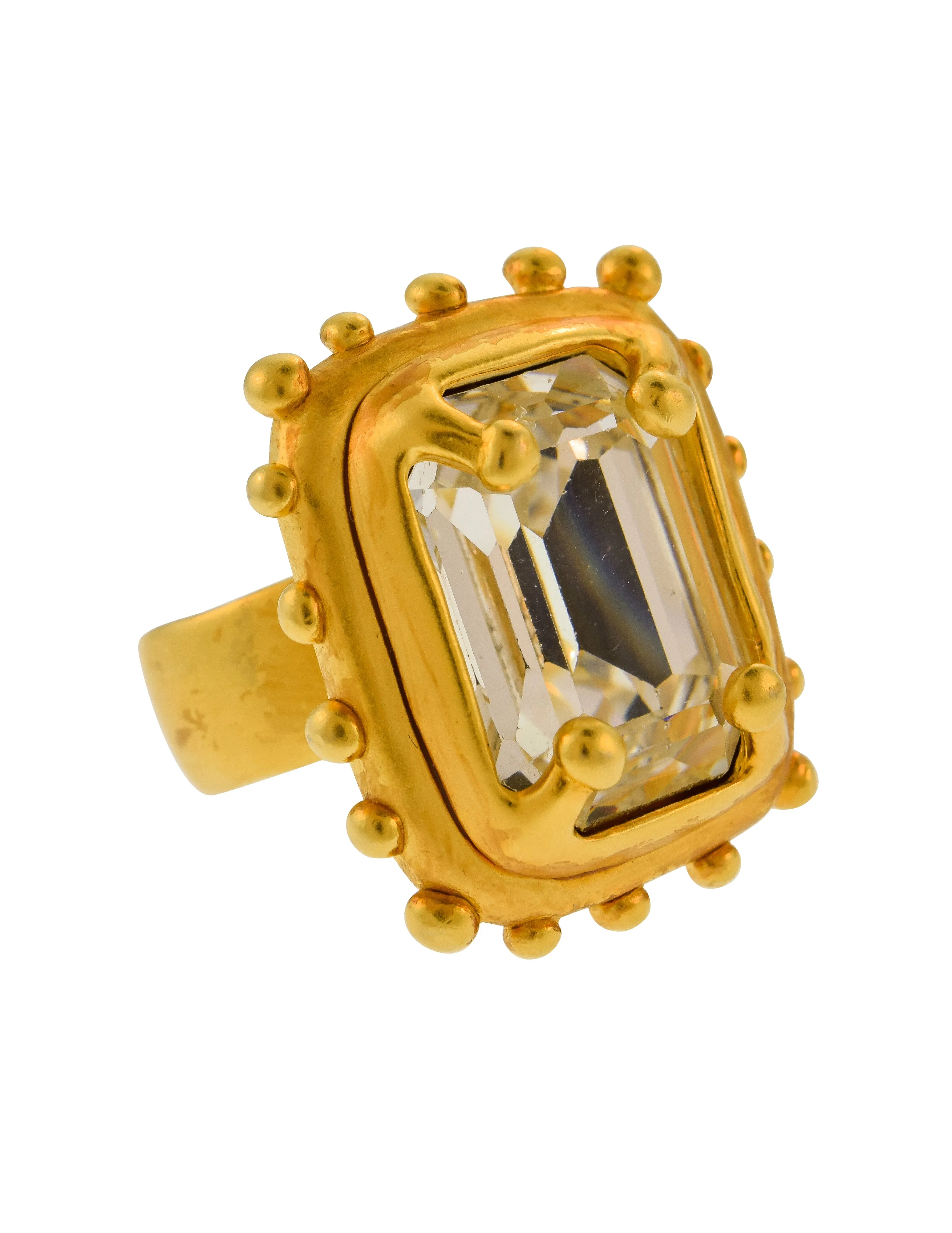 Karl Lagerfeld Vintage Giant Brushed Gold Crystal Cocktail Ring