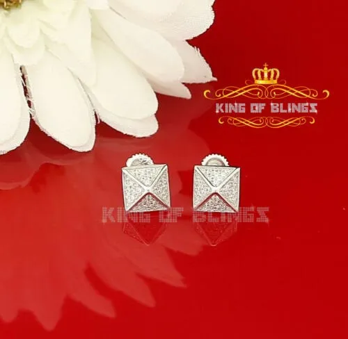King of Blings- 925 White Sterling Silver Cubic Zirconia Women's & Men's Hip Hop Square Earring
