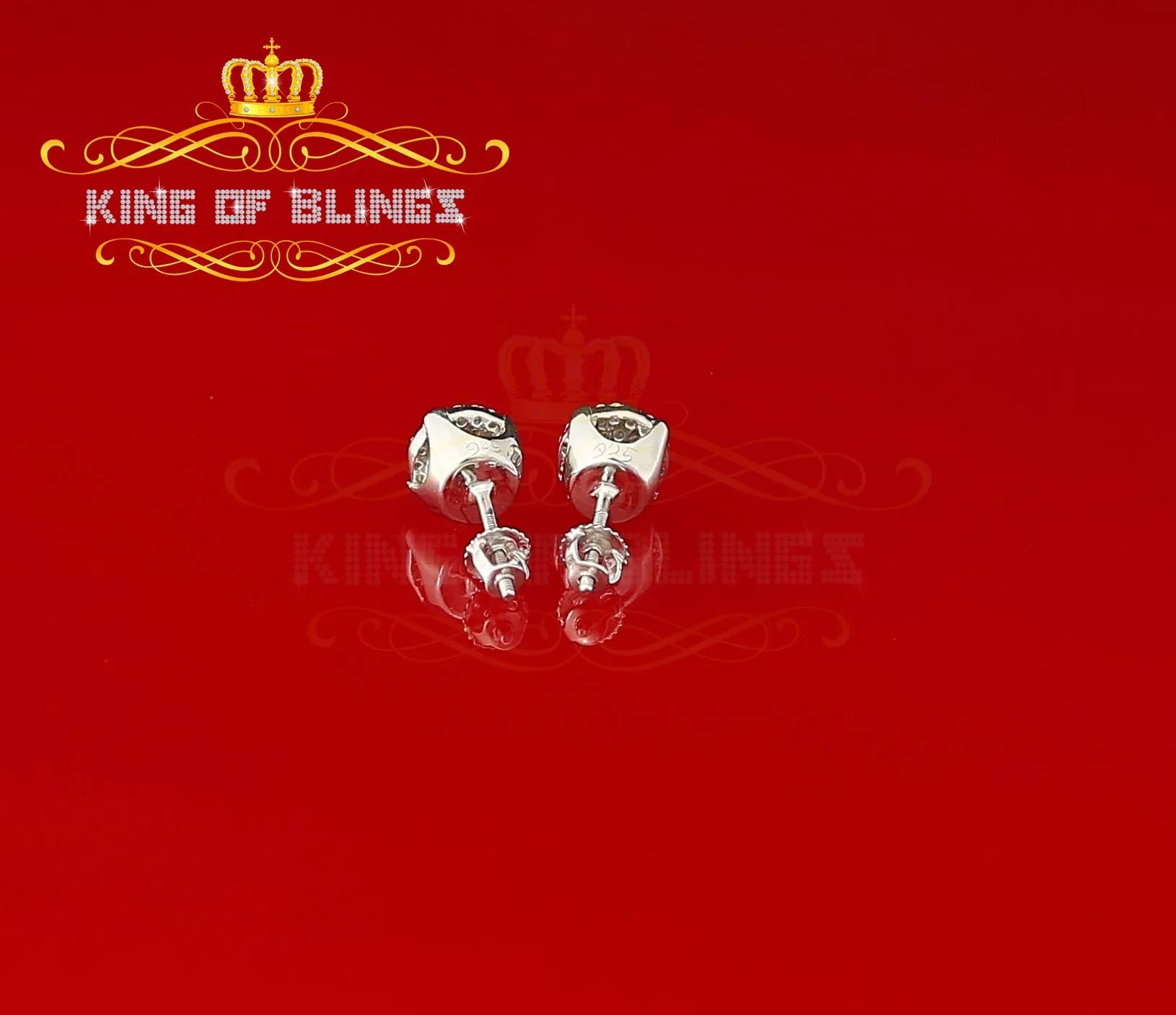 King of Blings- Aretes Para Hombre 925 White Silver 0.74ct Cubic Zirconia Round Women's Earrings