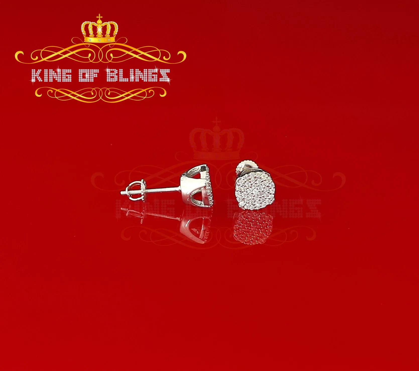 King of Blings- Aretes Para Hombre 925 White Silver 0.74ct Cubic Zirconia Round Women's Earrings