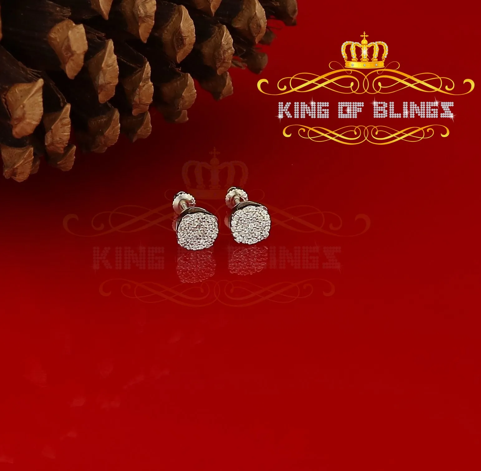 King of Blings- Aretes Para Hombre 925 White Silver 0.74ct Cubic Zirconia Round Women's Earrings