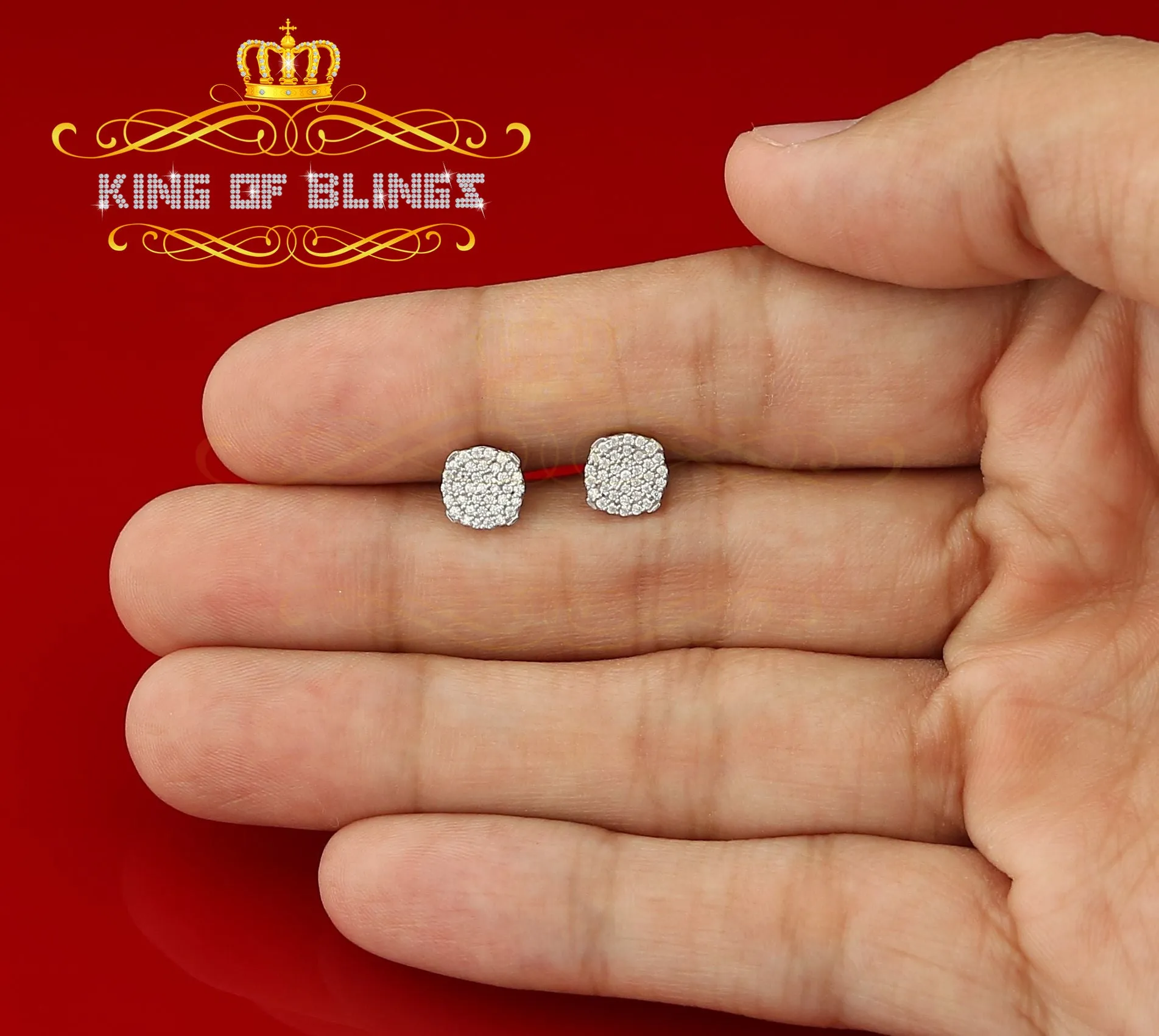 King of Blings- Aretes Para Hombre 925 White Silver 0.74ct Cubic Zirconia Round Women's Earrings