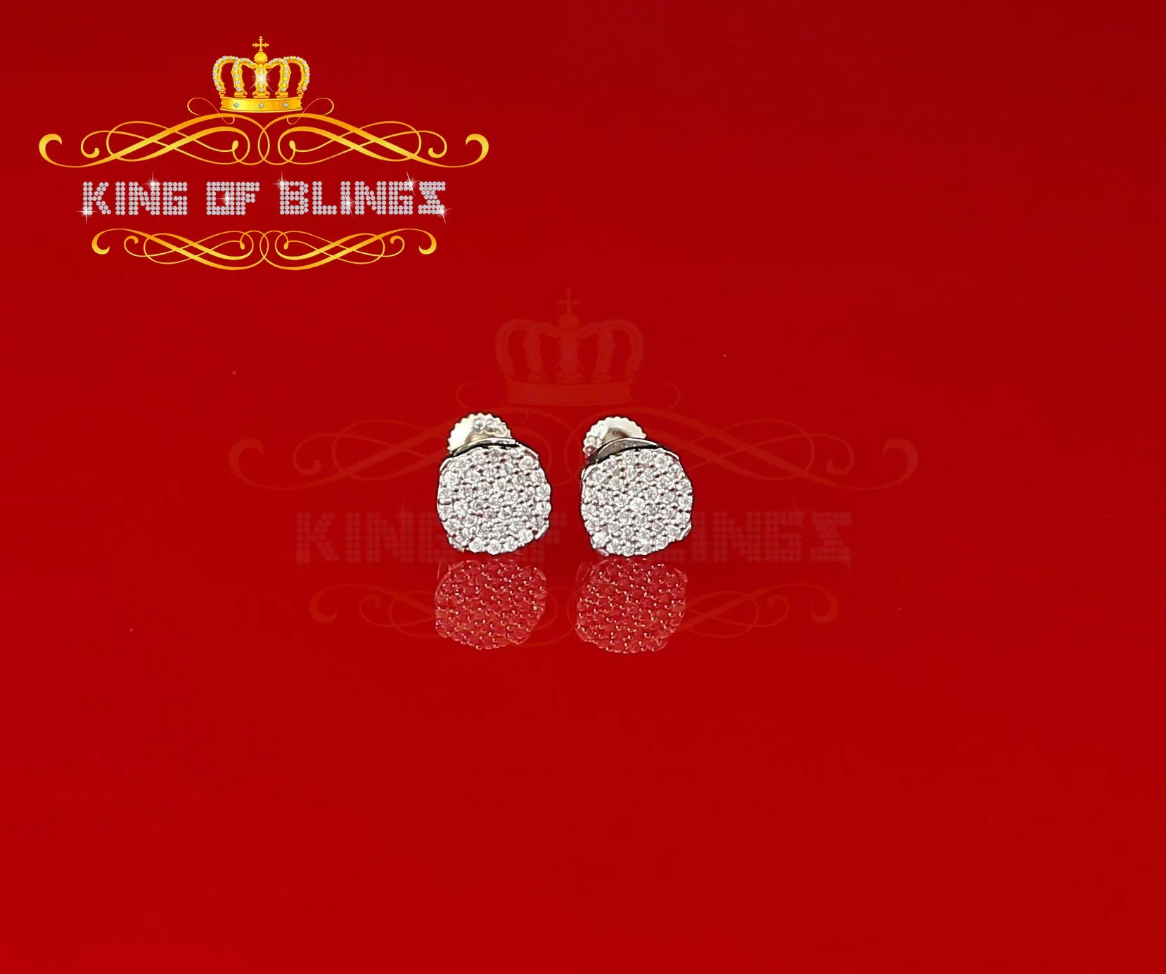 King of Blings- Aretes Para Hombre 925 White Silver 0.74ct Cubic Zirconia Round Women's Earrings