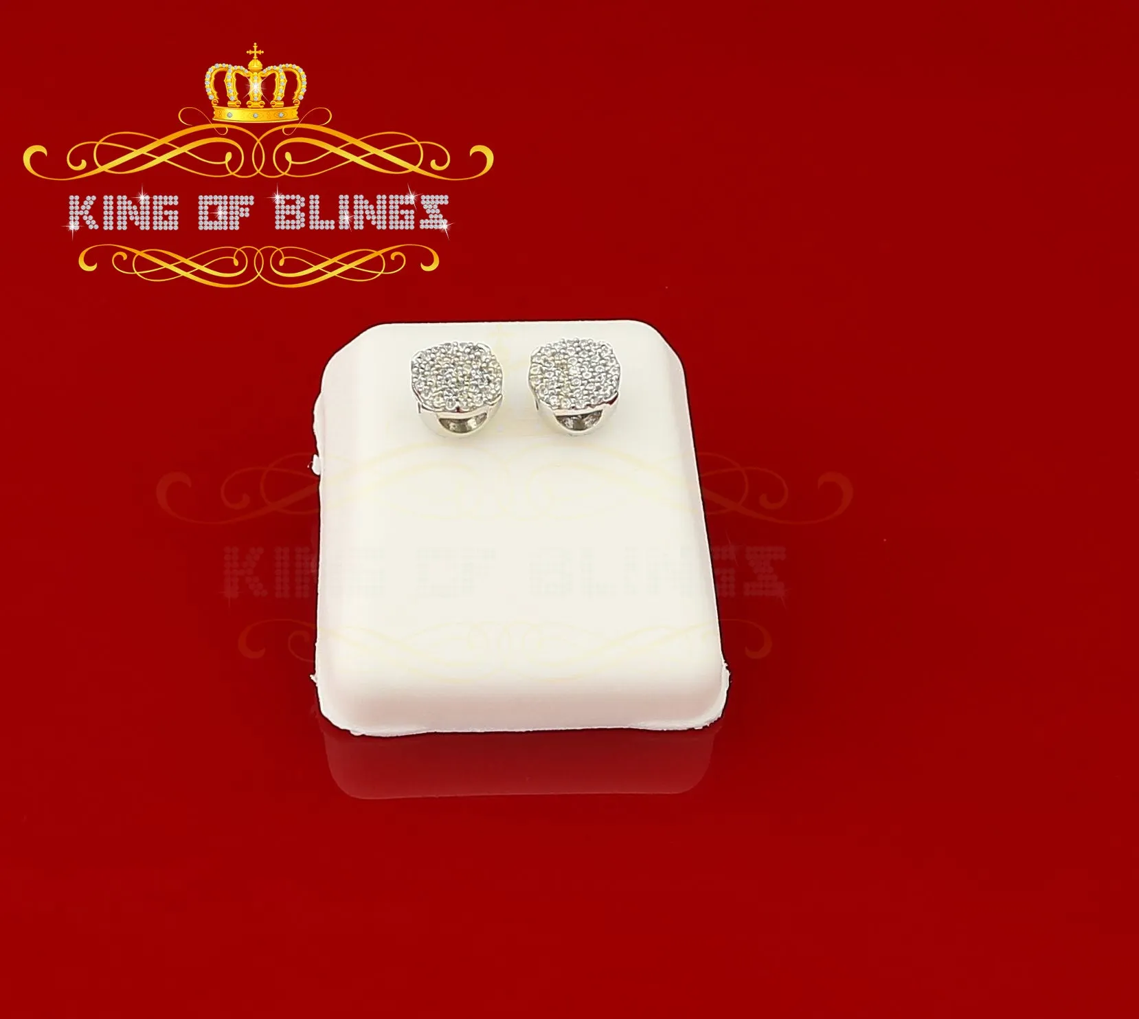 King of Blings- Aretes Para Hombre 925 White Silver 0.74ct Cubic Zirconia Round Women's Earrings