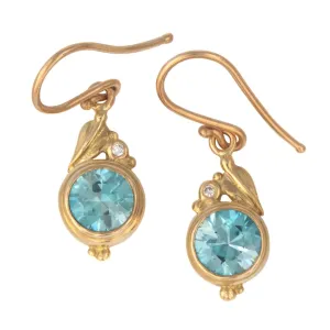 Leaf Motif Earrings with Blue Zircons