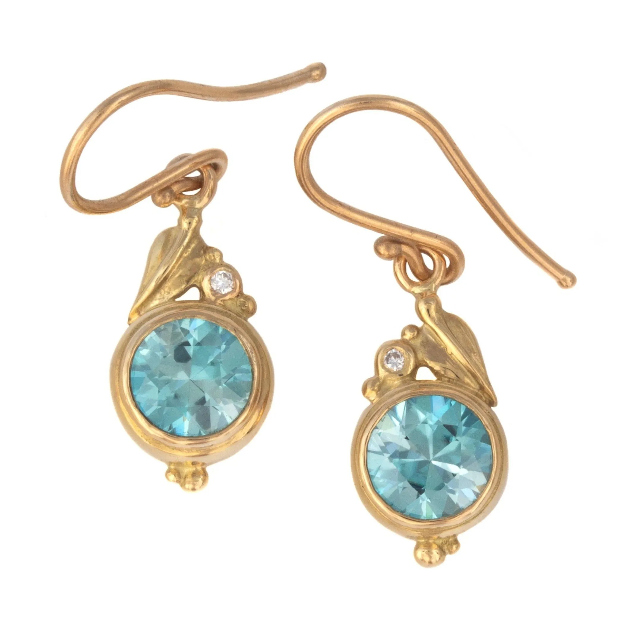 Leaf Motif Earrings with Blue Zircons