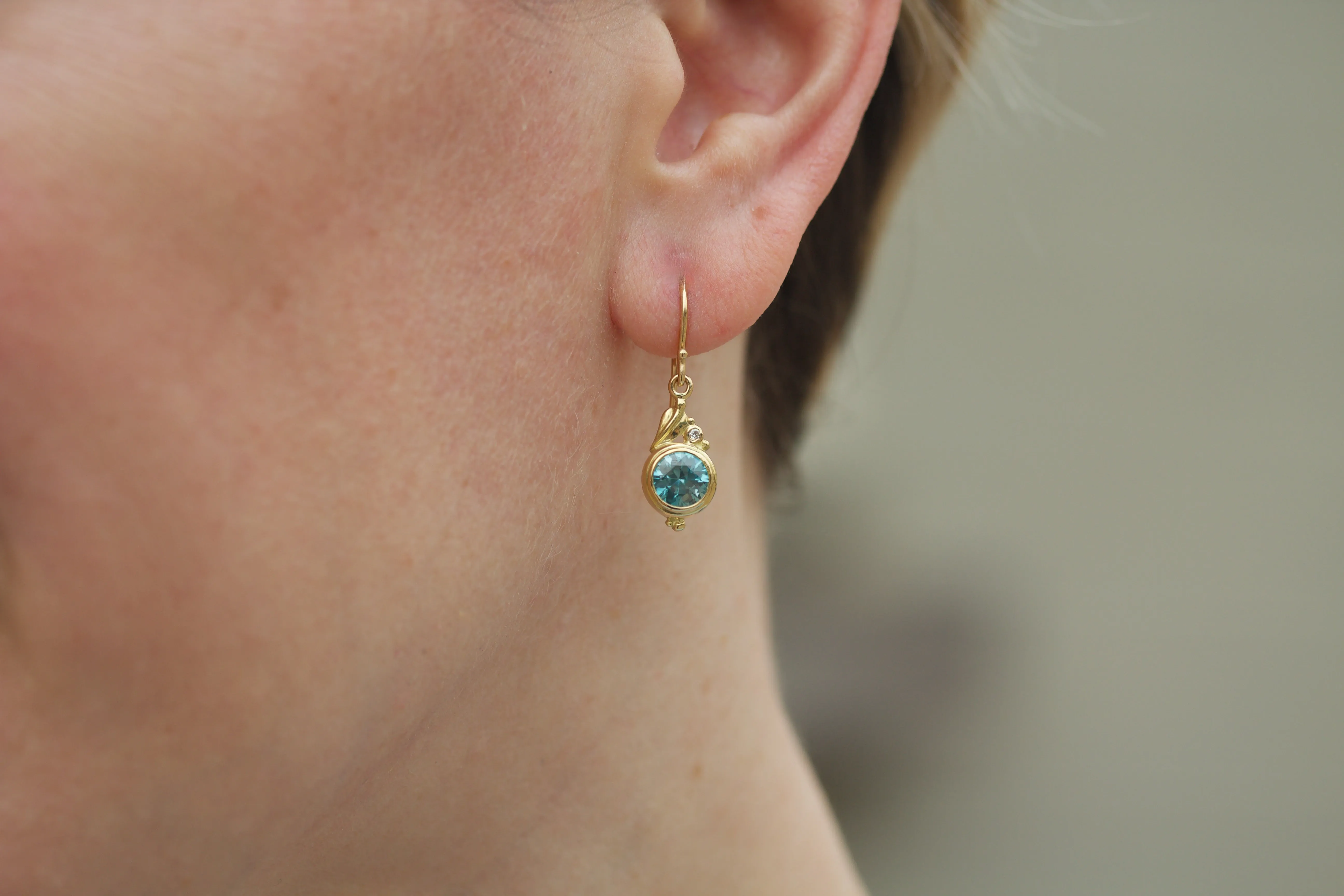 Leaf Motif Earrings with Blue Zircons