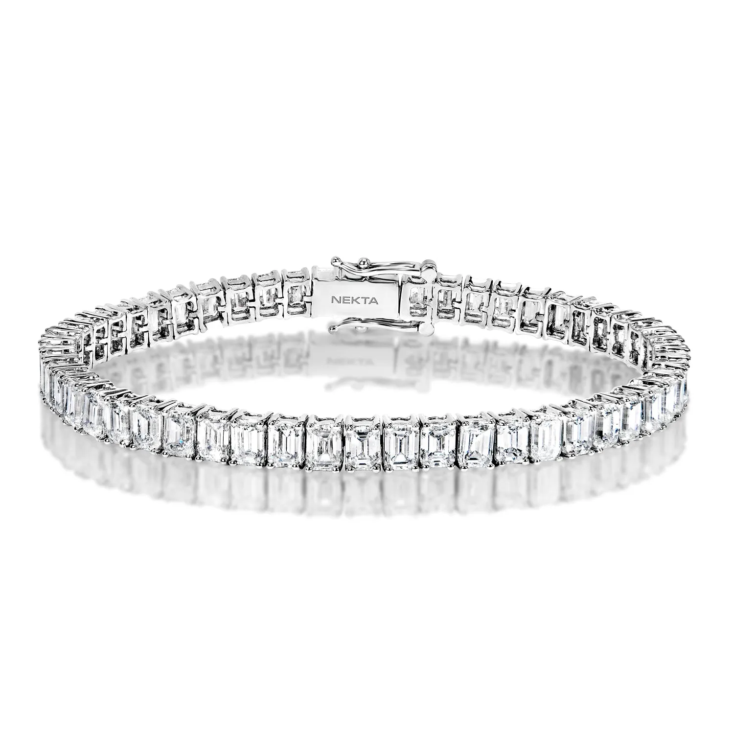 Ling 16 Carat Emerald Cut Lab-Grown Single Row Diamond Tennis Bracelet in 14k White Gold