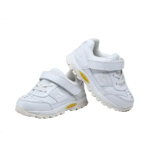 Mt. Emey 3301-3L White - Children Straight Last Athletic Shoes with Elastic Laces