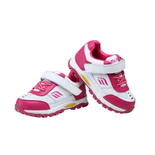 Mt. Emey 3301-5L White/Rosy Red - Children Straight Last Athletic Shoes with Elastic Laces