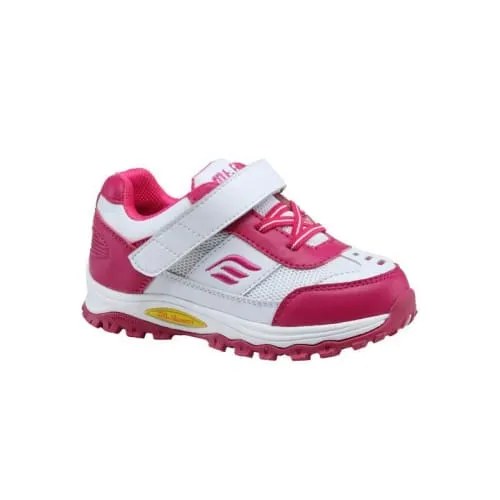 Mt. Emey 3301-5L White/Rosy Red - Children Straight Last Athletic Shoes with Elastic Laces