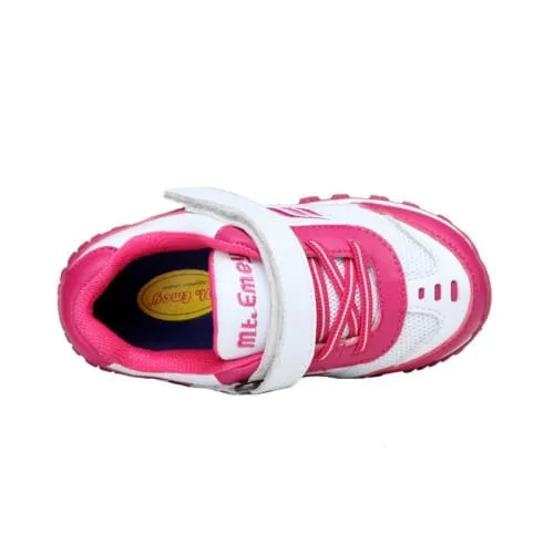 Mt. Emey 3301-5L White/Rosy Red - Children Straight Last Athletic Shoes with Elastic Laces