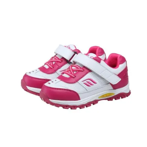 Mt. Emey 3301-5L White/Rosy Red - Children Straight Last Athletic Shoes with Elastic Laces
