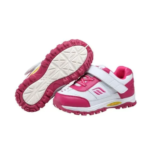 Mt. Emey 3301-5L White/Rosy Red - Children Straight Last Athletic Shoes with Elastic Laces