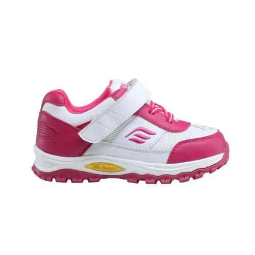 Mt. Emey 3301-5L White/Rosy Red - Children Straight Last Athletic Shoes with Elastic Laces