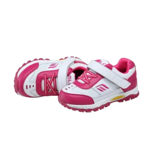 Mt. Emey 3301-5L White/Rosy Red - Children Straight Last Athletic Shoes with Elastic Laces
