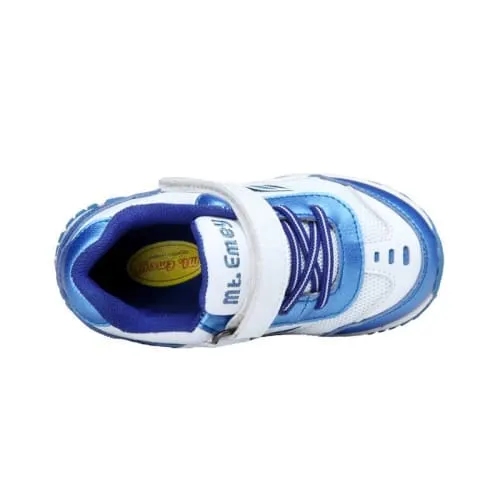 Mt. Emey 3301-6L White/Navy Blue  - Children Straight Last Athletic Shoes with Elastic Laces