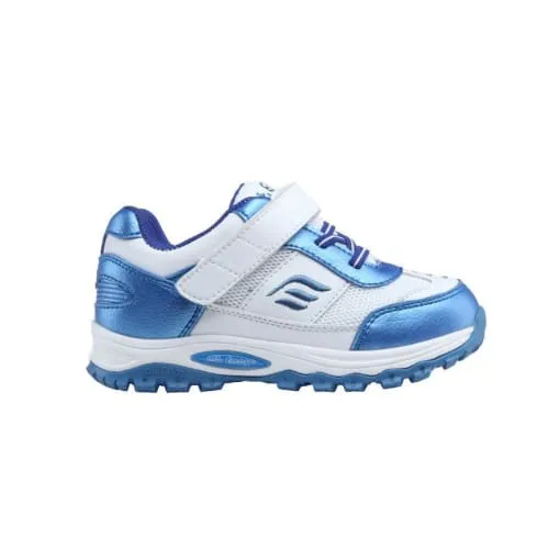 Mt. Emey 3301-6L White/Navy Blue  - Children Straight Last Athletic Shoes with Elastic Laces