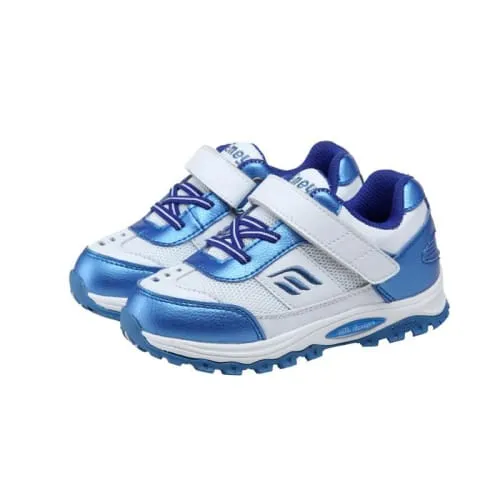 Mt. Emey 3301-6L White/Navy Blue  - Children Straight Last Athletic Shoes with Elastic Laces