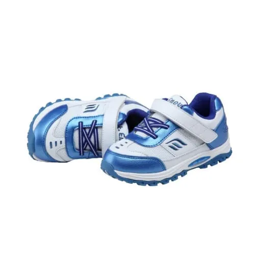 Mt. Emey 3301-6L White/Navy Blue  - Children Straight Last Athletic Shoes with Elastic Laces
