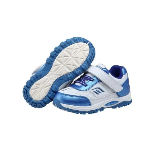 Mt. Emey 3301-6L White/Navy Blue  - Children Straight Last Athletic Shoes with Elastic Laces